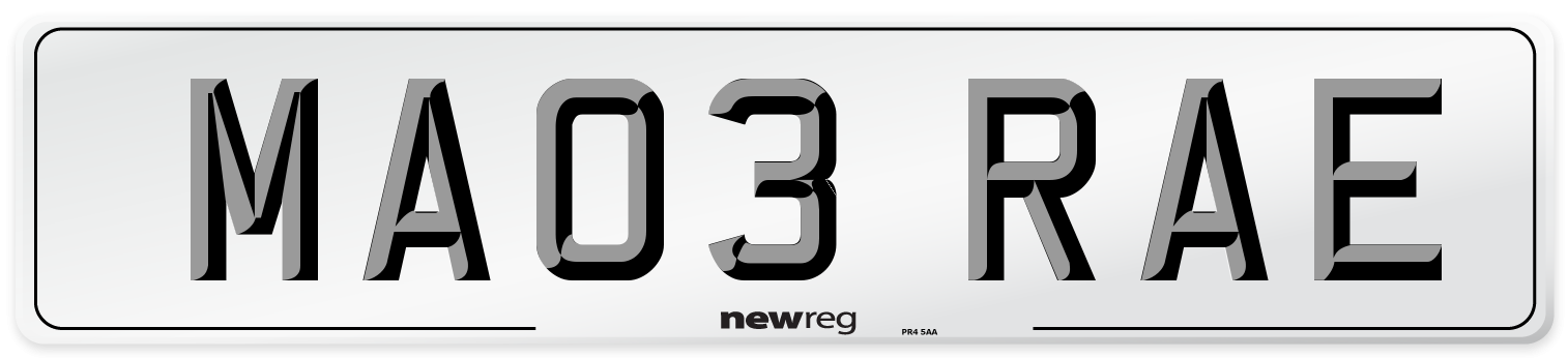 MA03 RAE Number Plate from New Reg